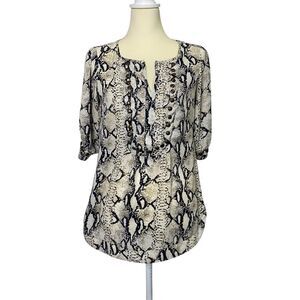 Angie Boho Animal / Reptile Snake Print 3/4 Sleeve Blouse Women's Size Medium